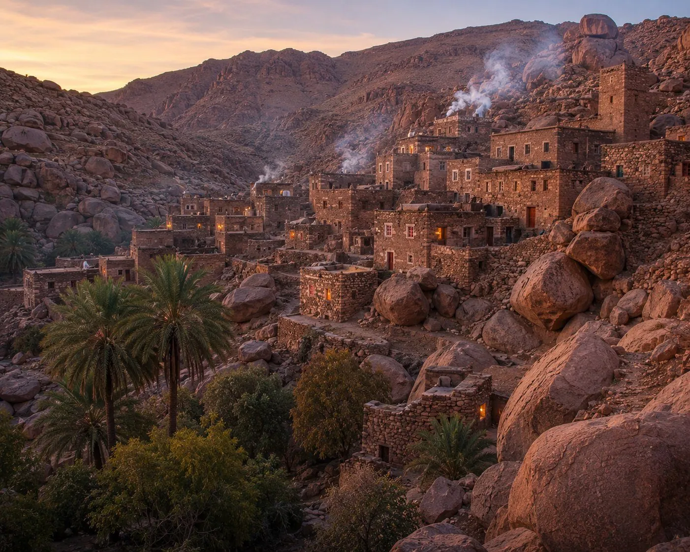 Berber village in the Anti-Atlas at evening light