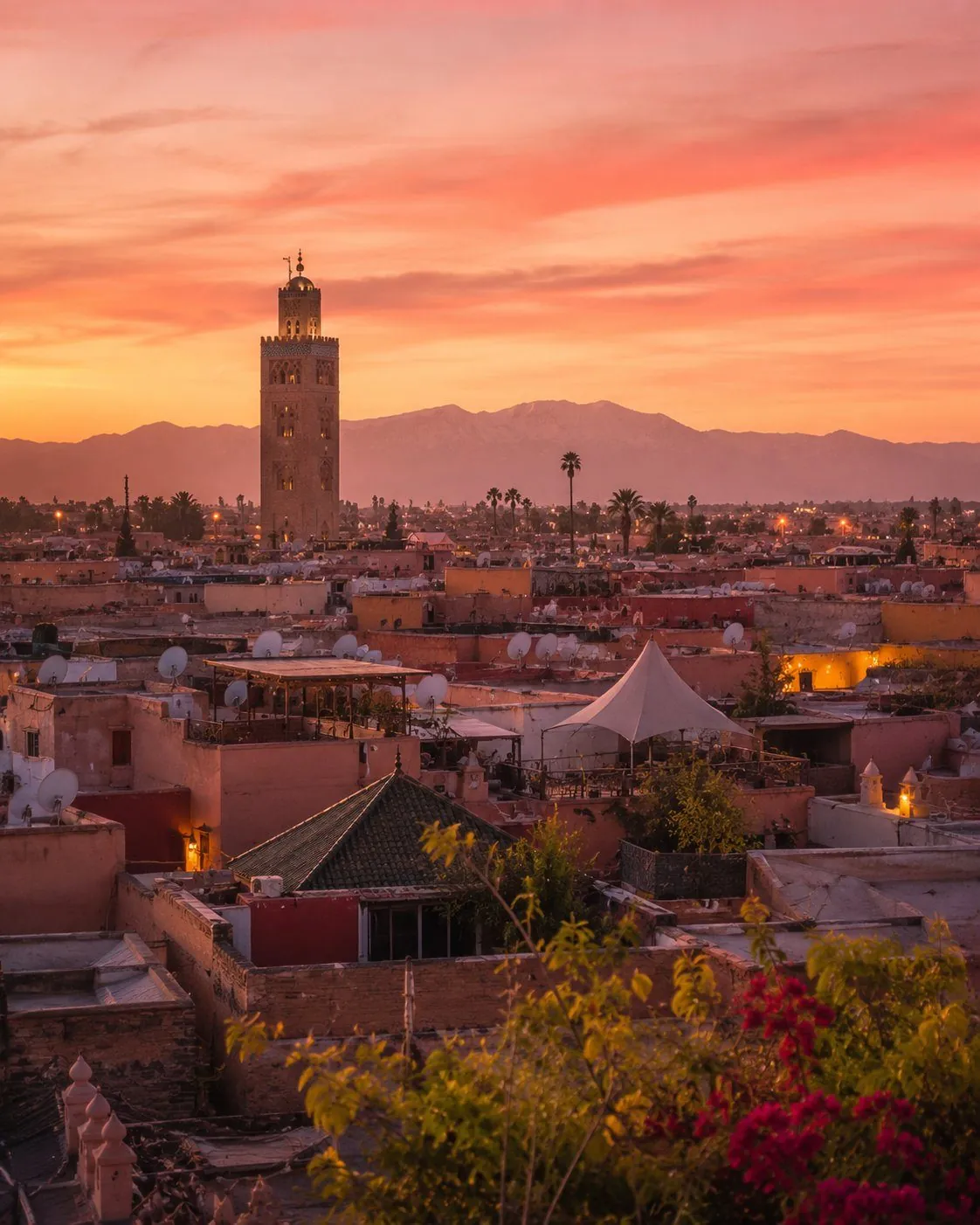 Marrakech rooftop at dusk