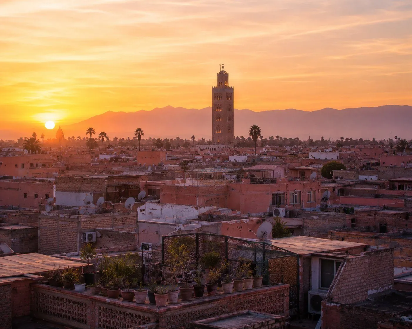 Toit-terrasse à Marrakech au crépuscule